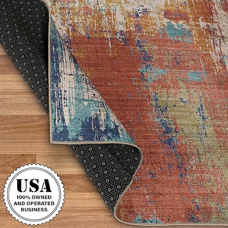 Non-Shed - Eco-Friendly, Machine Washable Rug - Stain Resistant, Made from Premium Recycled Fibers - Abstract Contemporary - Blue, 2'6" x 6'