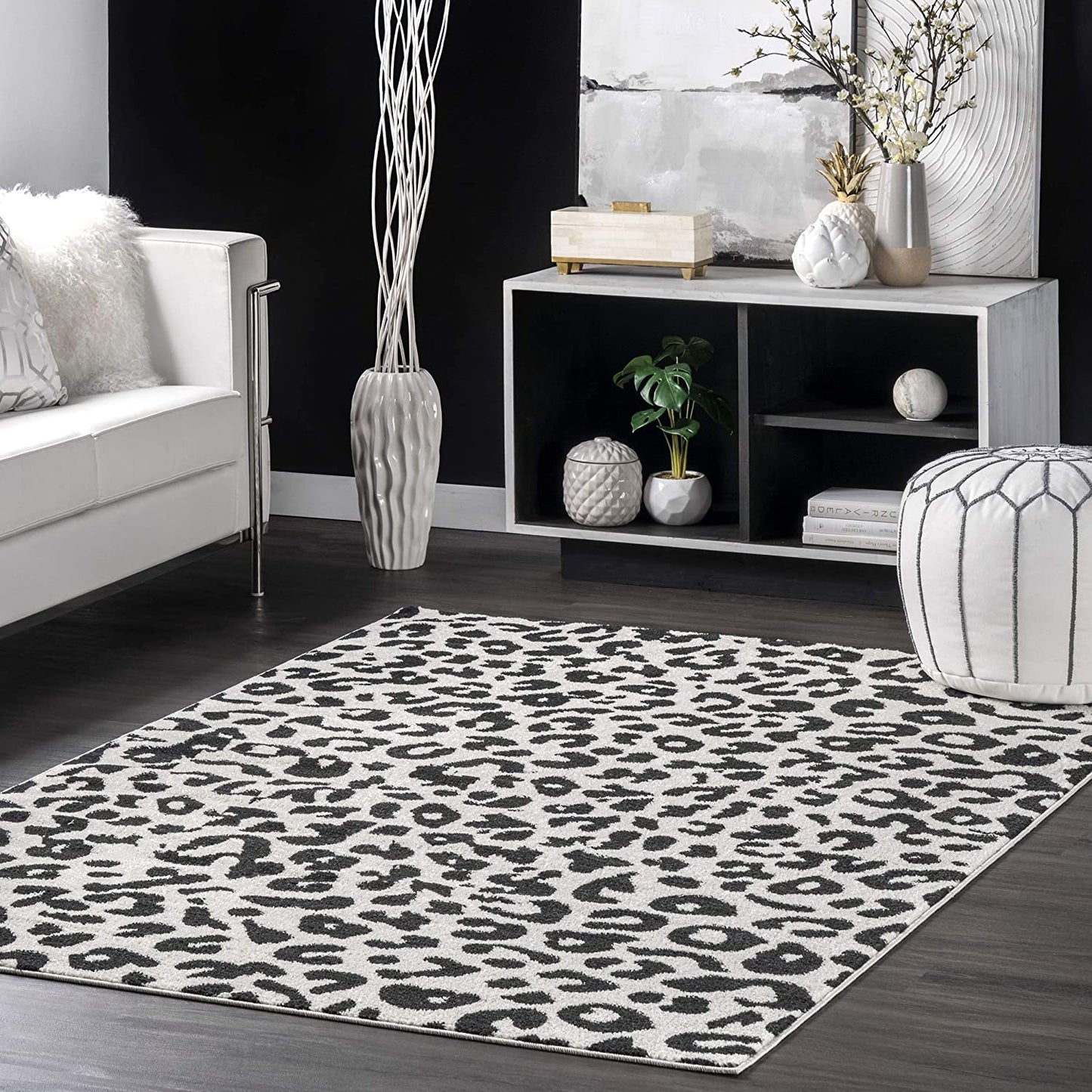 Print Leopard Dark Grey Soft Area Rug