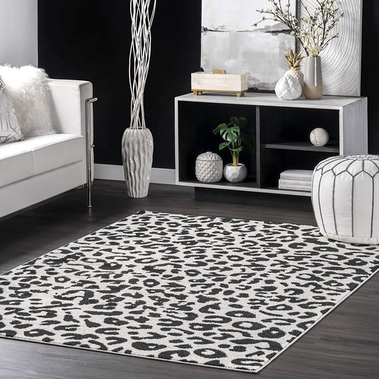 Print Leopard Dark Grey Soft Area Rug