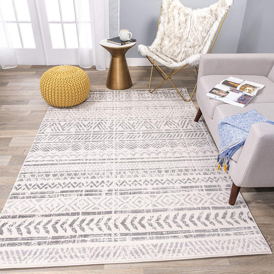 Geometric Pattern Ivory Gray Soft Area Rug