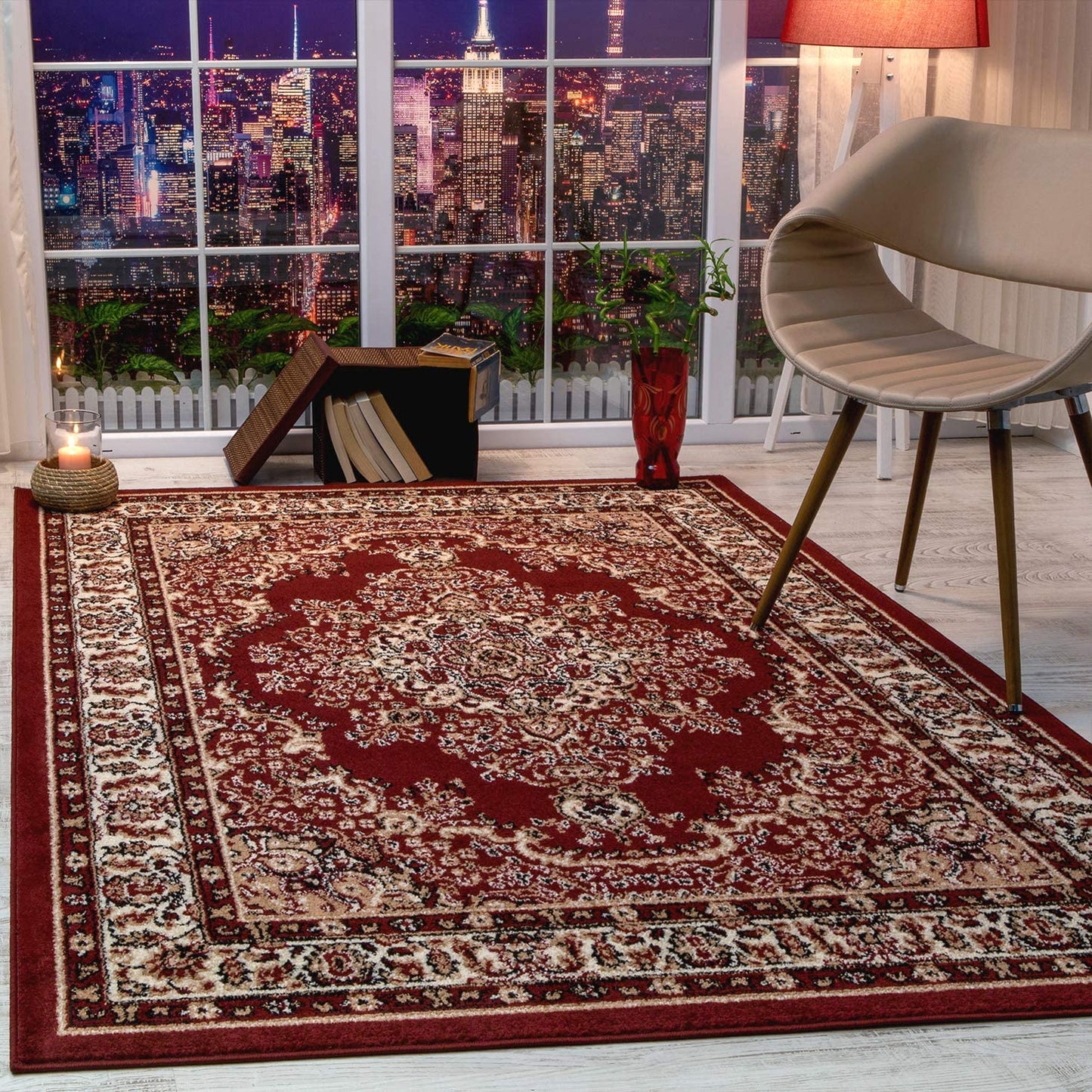 Siesta Collection Traditional Oriental Indoor Area Rug Maroon/Beige