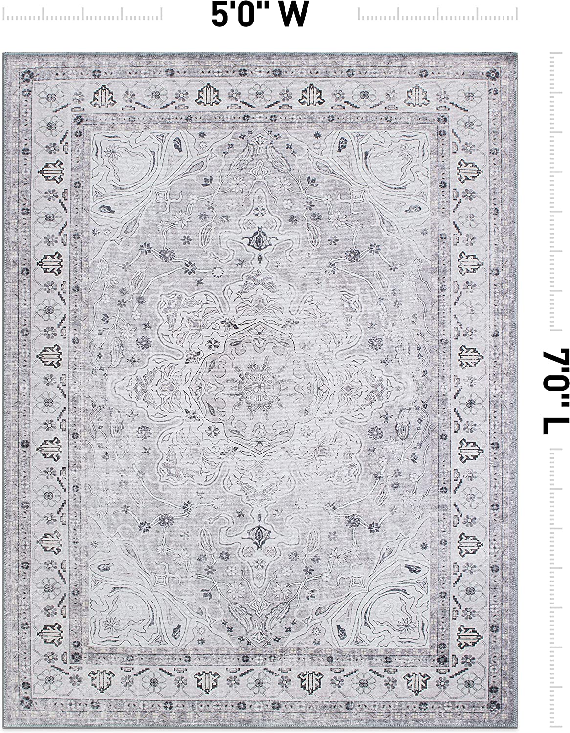Transitional Medallion Stain Resistant Flat Weave Eco Friendly Premium Recycled Machine Washable Area Rug 5'x7' Gray
