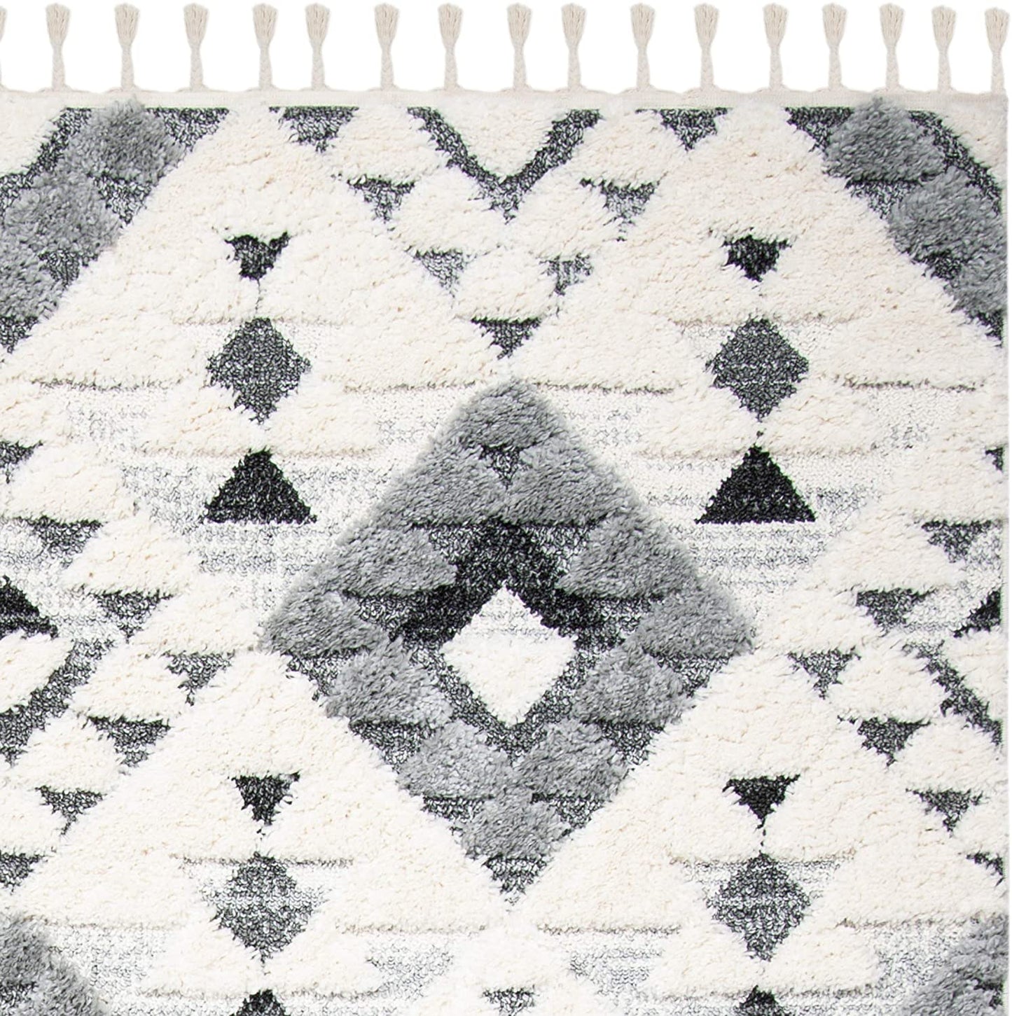 Moroccan Tassel Shag shag Area Rug Ivory / Grey