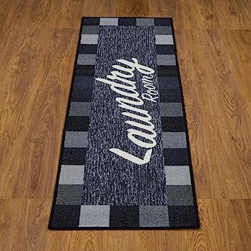 Machine Washable Checkered Border Laundry Room Rug Non-Slip Rubberback 2x3 Laundry Area Rug