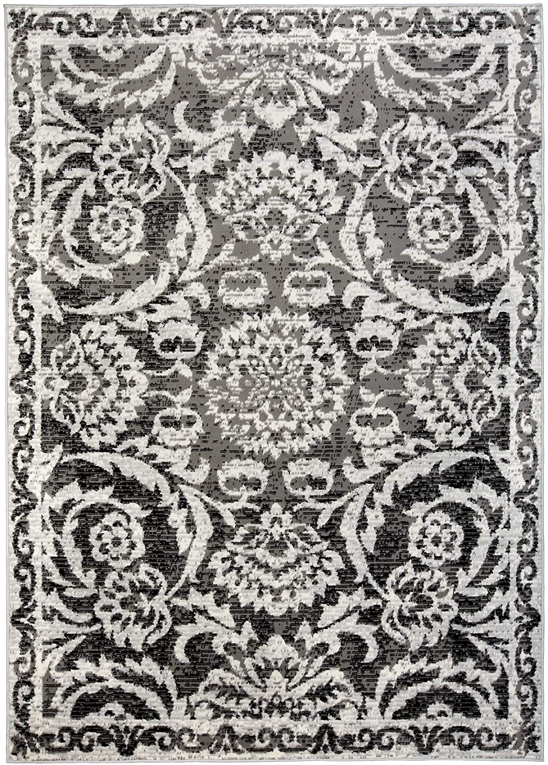Kashan King Collection Floral Indoor Area Rug Grey/Black