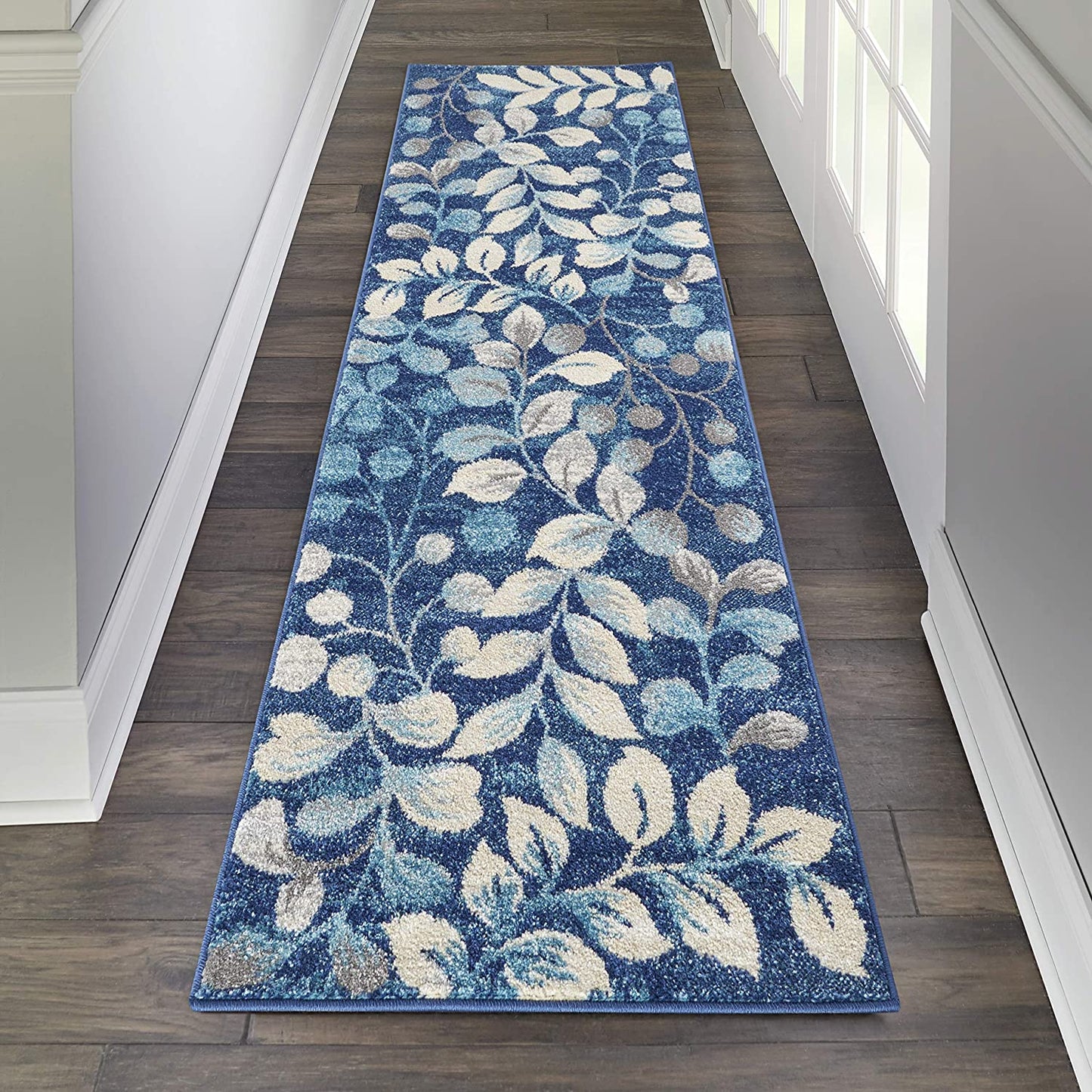 Tranquil Contemporary Botanical Navy Soft Area Rug