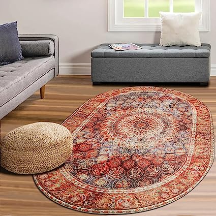 Washable Persian Distressed Doormat Faux Wool Bohemian Entryway Rug