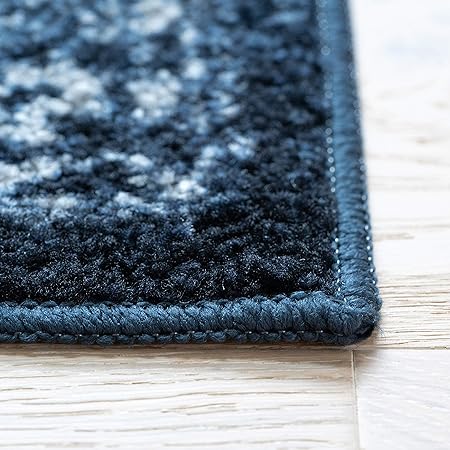 Pelham 2-Piece Non Slip Machine Washable Traditional Vintage Throw and Runner Floor Carpet, 17"x24" + 17"x48", Blue/Grey