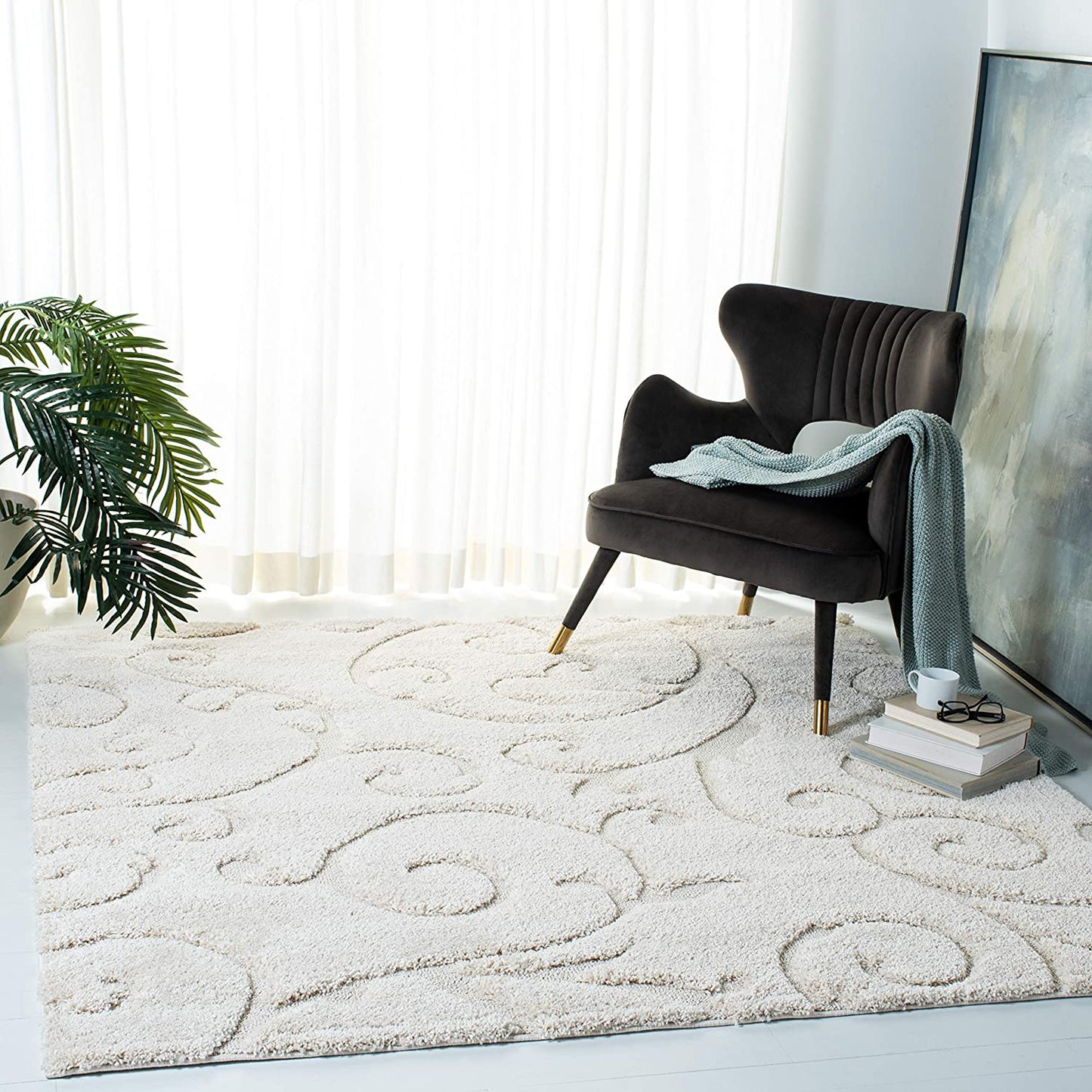 Premium Swirl Thick Plush Cream/Cream Soft Area Shag Rug