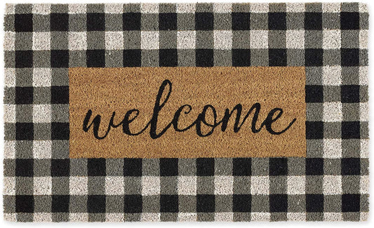 Home Natural Coir Doormat, Indoor/Outdoor, 18x30, Checkers Welcome