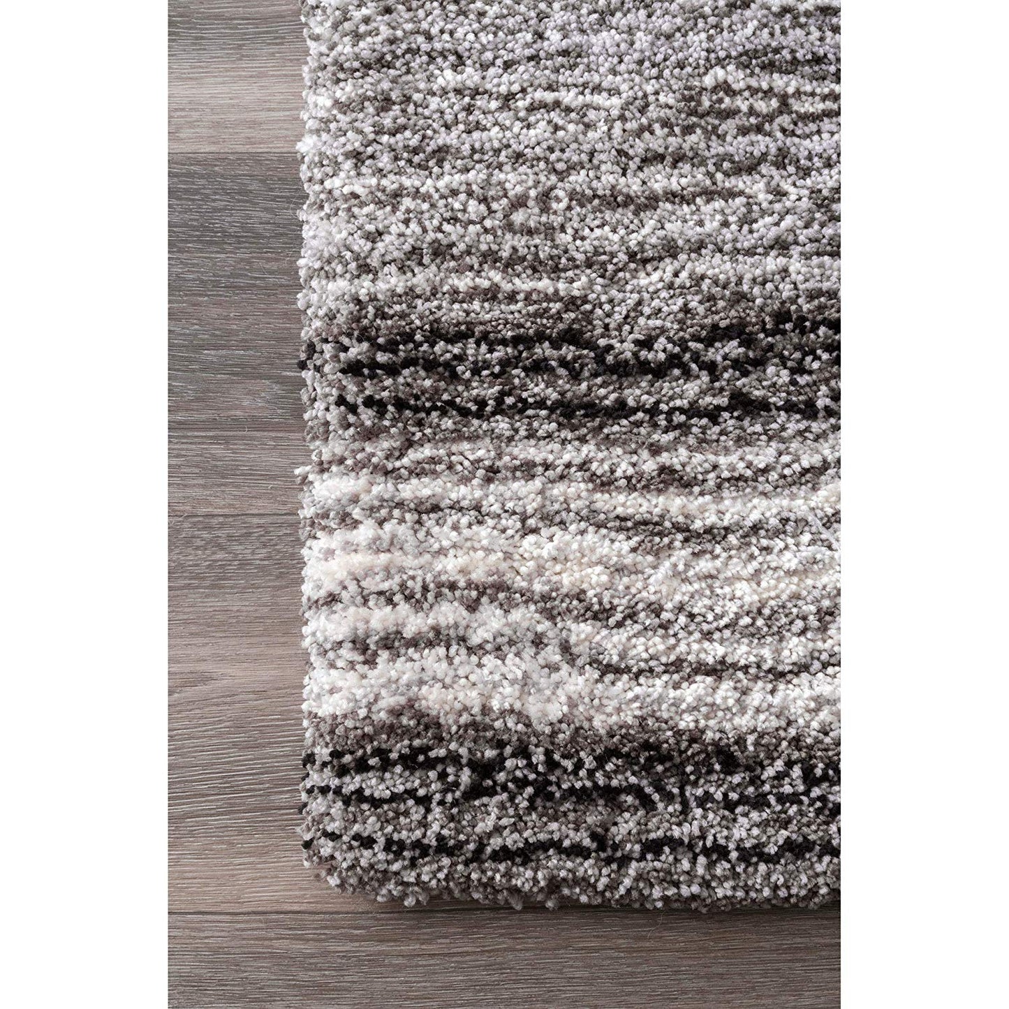 Premium Handmade Striped Gray Plush Shag Area Rugs