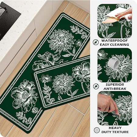 2 Pieces Anti-Fatigue Non-Slip Comfort Standing Kitchen Rugs 17.3x28+17.3x47 Black