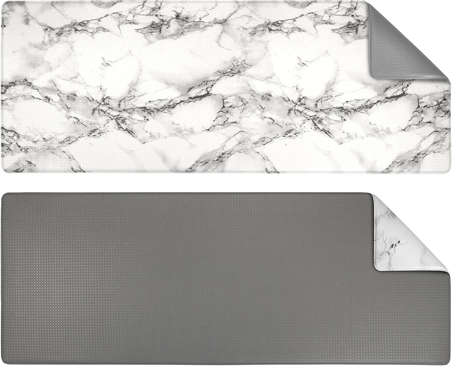 Anti Fatigue Reversible Cushioned Memory Foam Kitchen Rug Pad, 32x17 (Marble Gray)