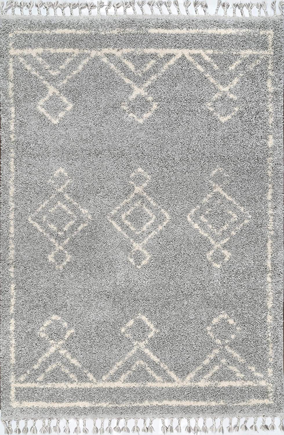 Moroccan Diamond Tassel Grey Soft Plush Shag Area Rug