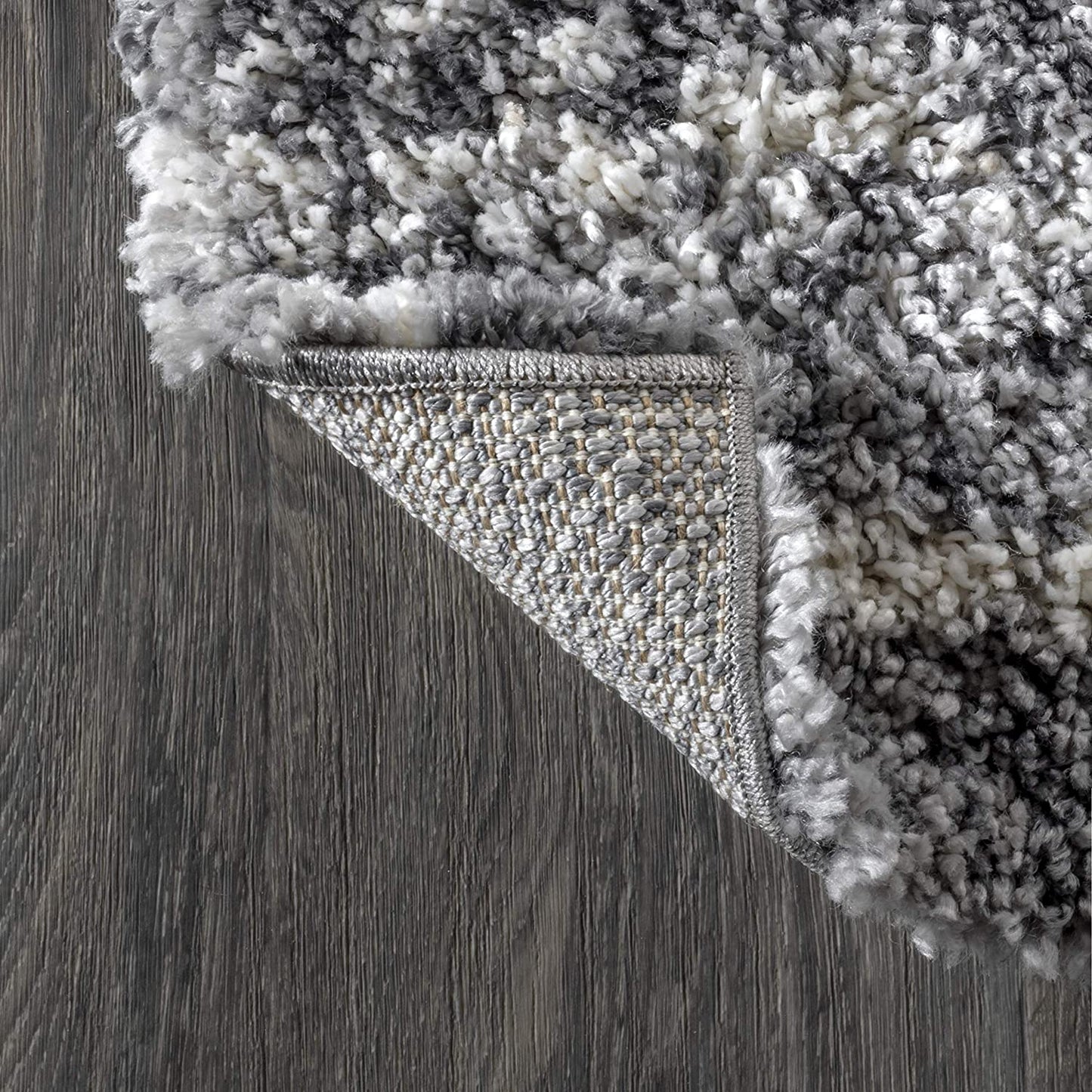 Merida Stacked Grid Shag Grey/Ivory Soft Area Rug