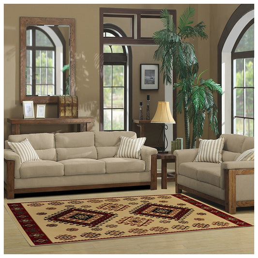 Southwest Style Bordered Ivory Area Rug