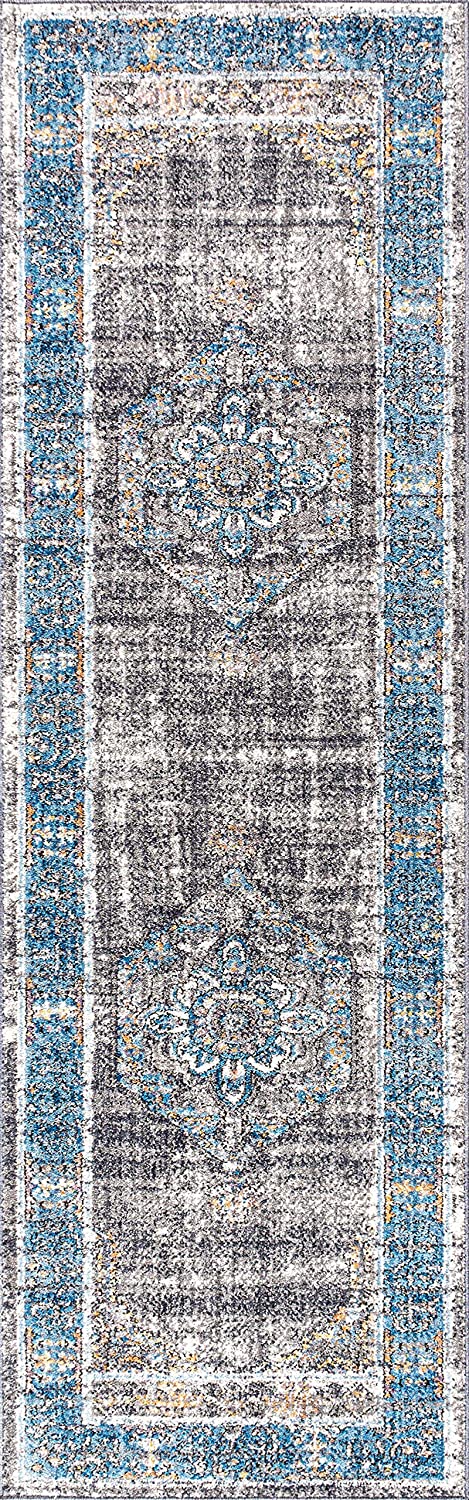 Anatolia Vintage Medallion Peacock Blue/Gray Soft Area Rug