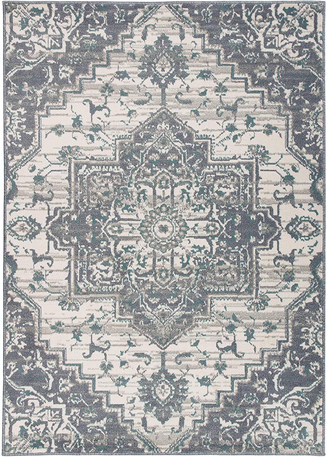 Traditional Medallion Sage Green Cream Soft Area Rug