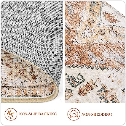 Non-Slip Distressed Vintage Persian Oriental, Small Accent Throw Low Pile Traditional Area Rug - 2' X 3'