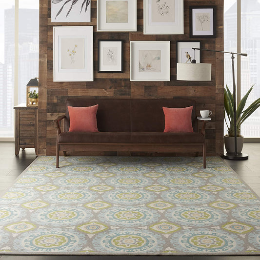 Boho Vibrant Indoor/Outdoor Aqua Olive Area Rug