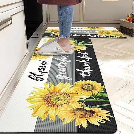 2 Pieces Anti-Fatigue Non-Slip Comfort Standing Kitchen Rugs 17.3x28+17.3x47 Black