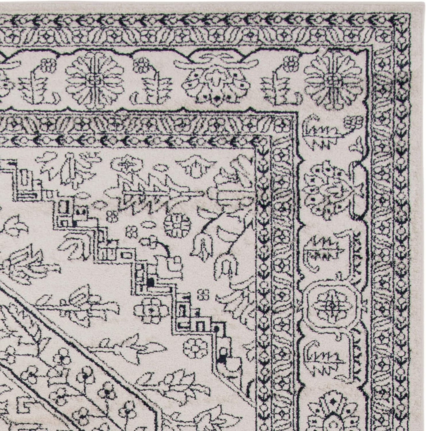 Oriental Vintage Distressed Medallion Ivory/Navy Soft Area Rug