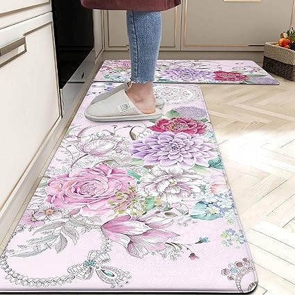 Set 2 Pieces,0.4 Inches Thick Non Slip Kitchen Rugs and Mats Teal Wood Cushioned Anti Fatigue Floor Mat Waterproof Comfort Standing Runner Sink Rug,17.3 x 28+17.3 x 47 Inch