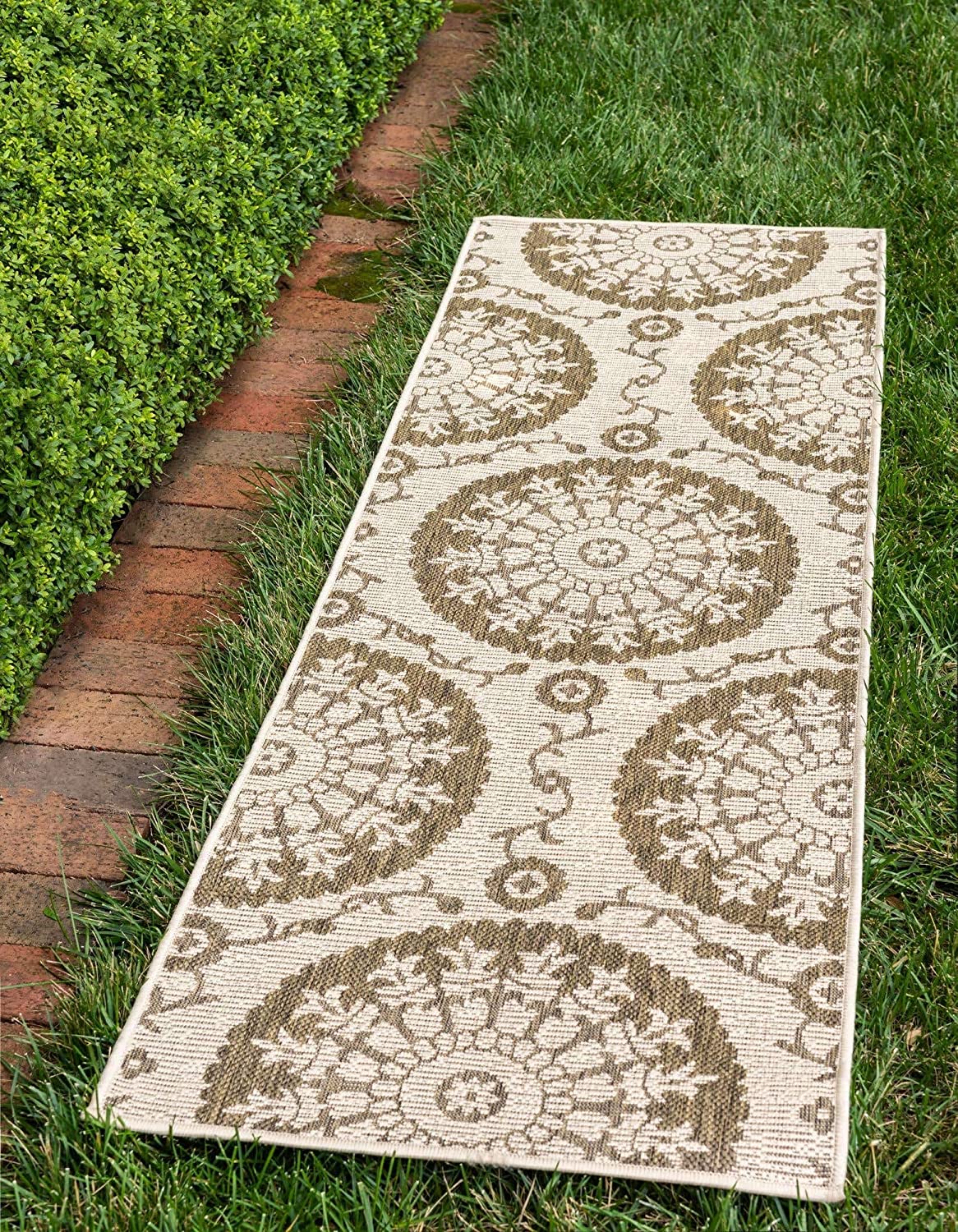 Indoor/Outdoor Botanical Collection Floral Abstract Transitional Flatweave Beige /Brown Area Rug