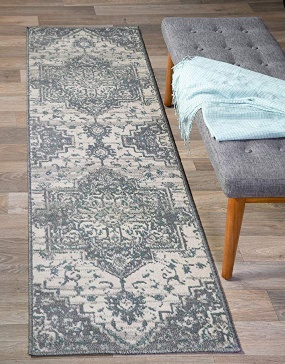 Traditional Medallion Sage Green Cream Soft Area Rug