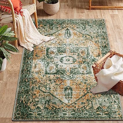 Non-Slip Distressed Vintage Persian Oriental, Small Accent Throw Low Pile Traditional Area Rug - 2' X 3'
