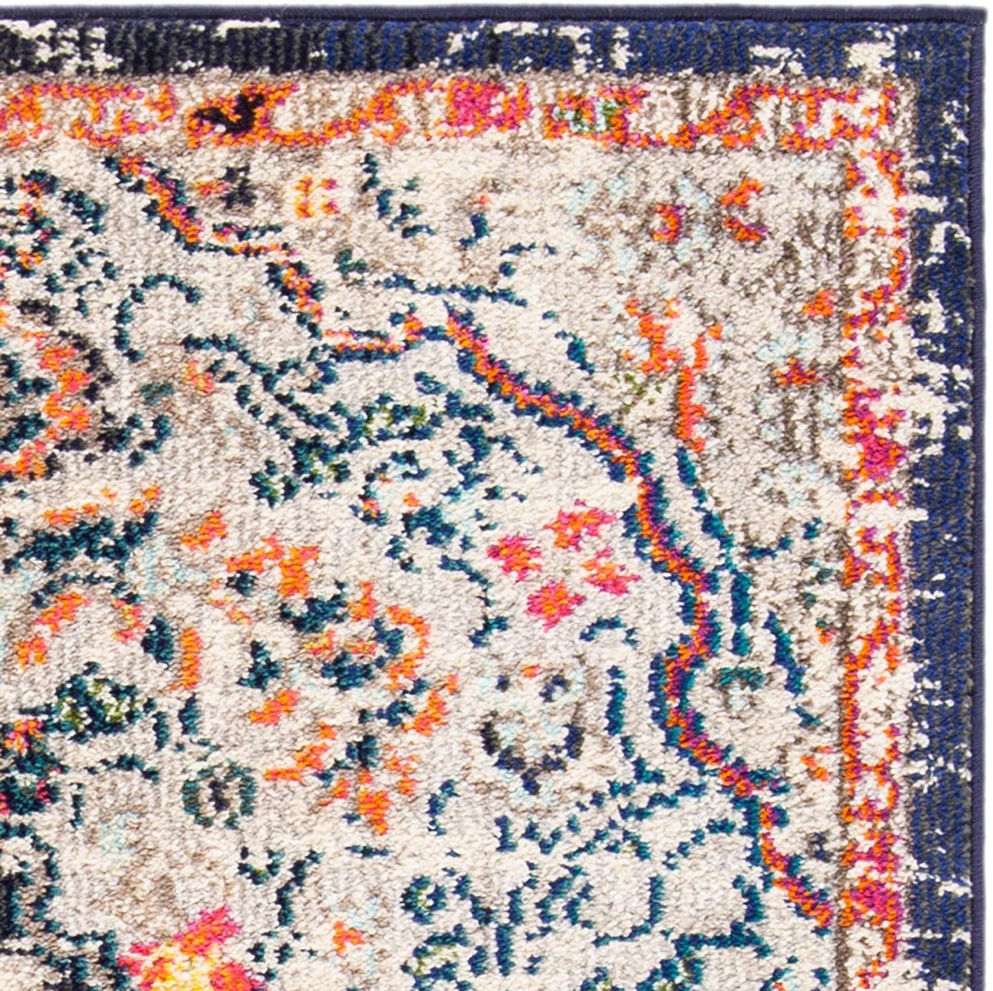 Madison Collection  Boho Chic Medallion Distressed Non-Shedding Stain Resistant Living Room Bedroom Area Rug Beige / Black