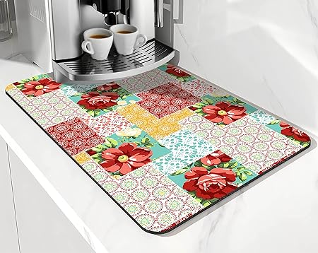 Accessories for Countertop Pioneer Flower Absorbent Hide Stain Rubber Backed Dish Drying Mats, (20x12in)