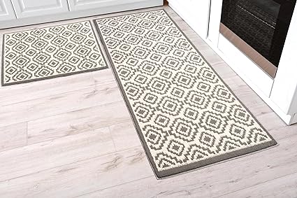 2 Piece, Non Slip Kitchen Runner Rug with TPR Backing, 100% Polypropylene 48x20in/30x20in