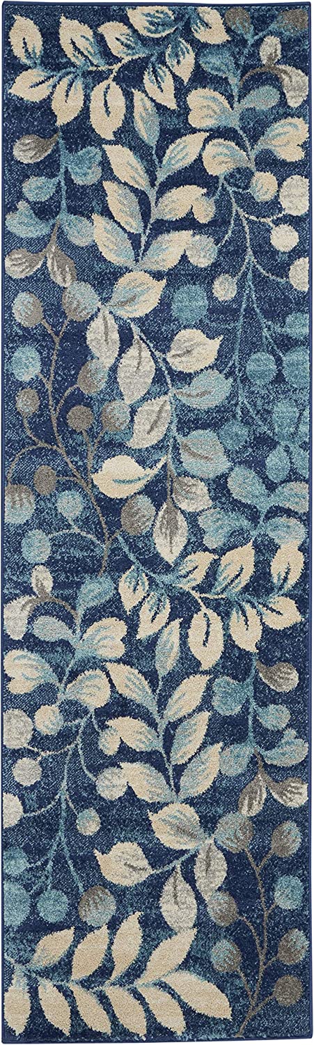 Tranquil Contemporary Botanical Navy Soft Area Rug