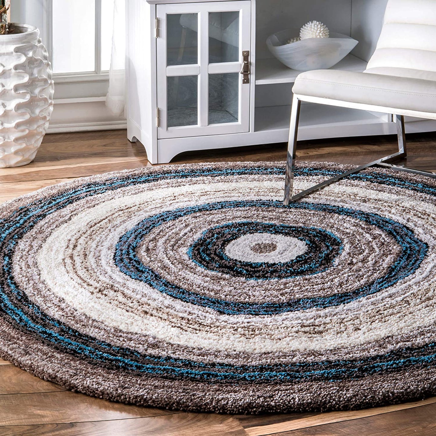 Premium Handmade Striped Blue Gray Plush Shag Area Rugs