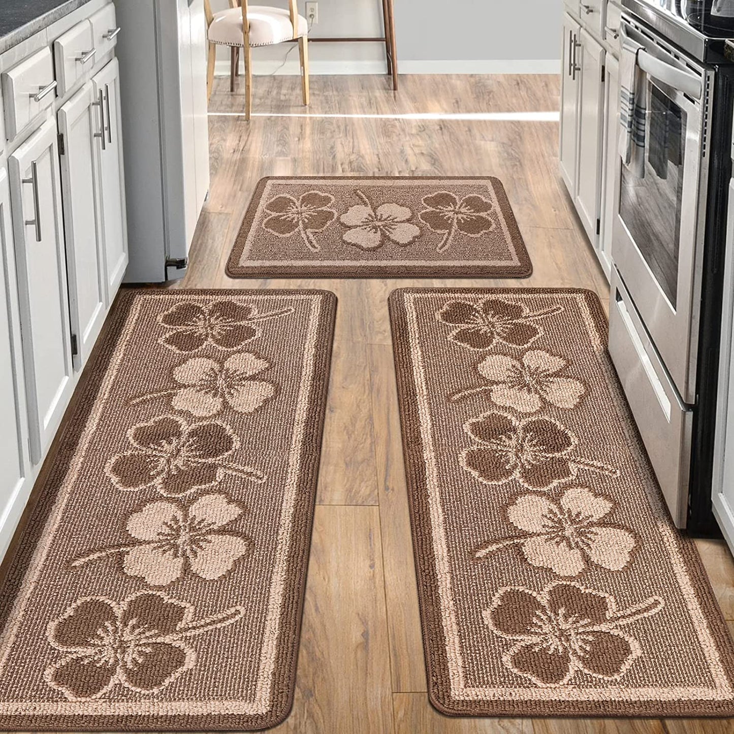 Sets 3 PCS Non Slip Kitchen Rugs - (Brown,19.7"x47.2"+19.7"x31.5"+19.7" x 59")