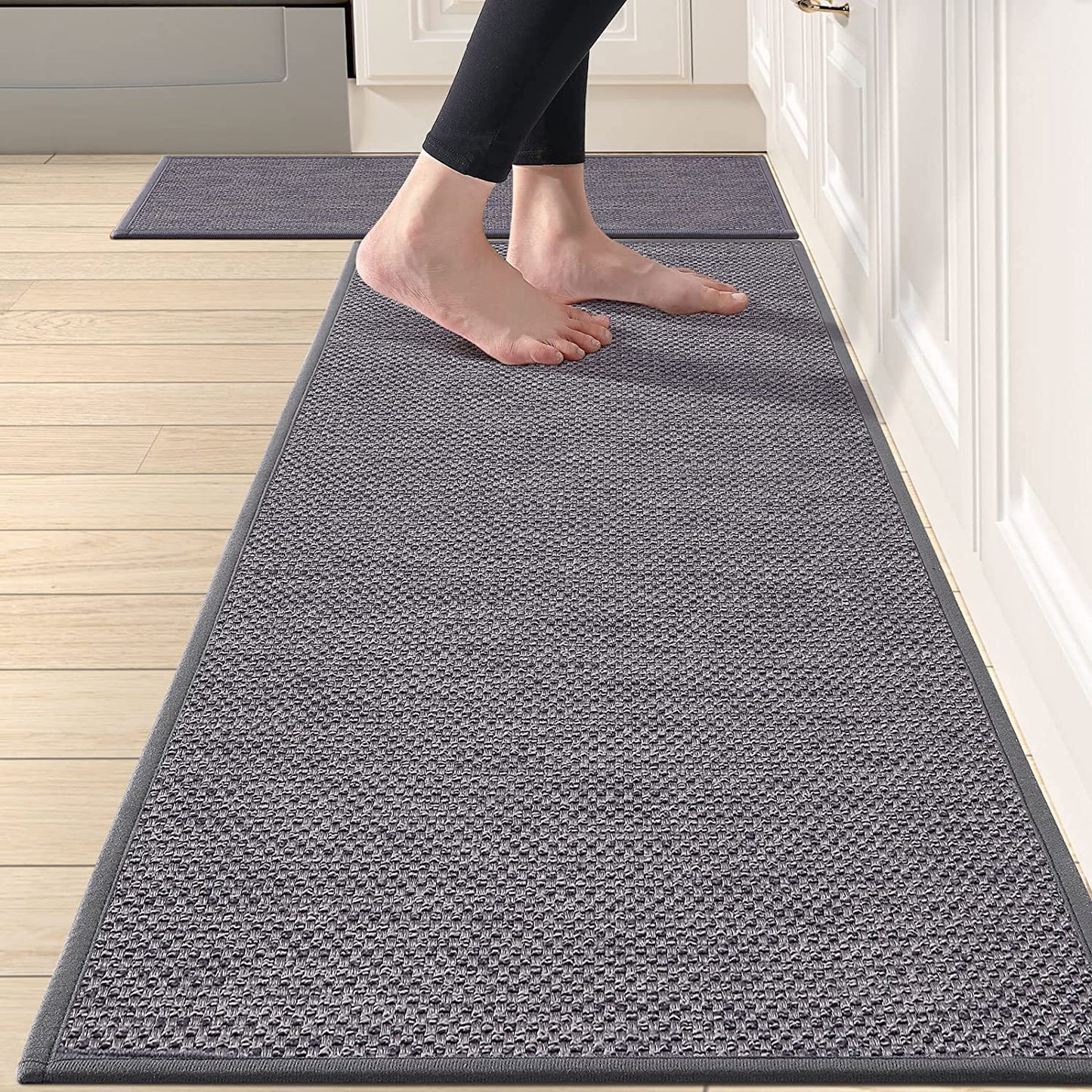 Non slip, washable, 2 PCS Woven Kitchen Rug Set of 2 - Khaki