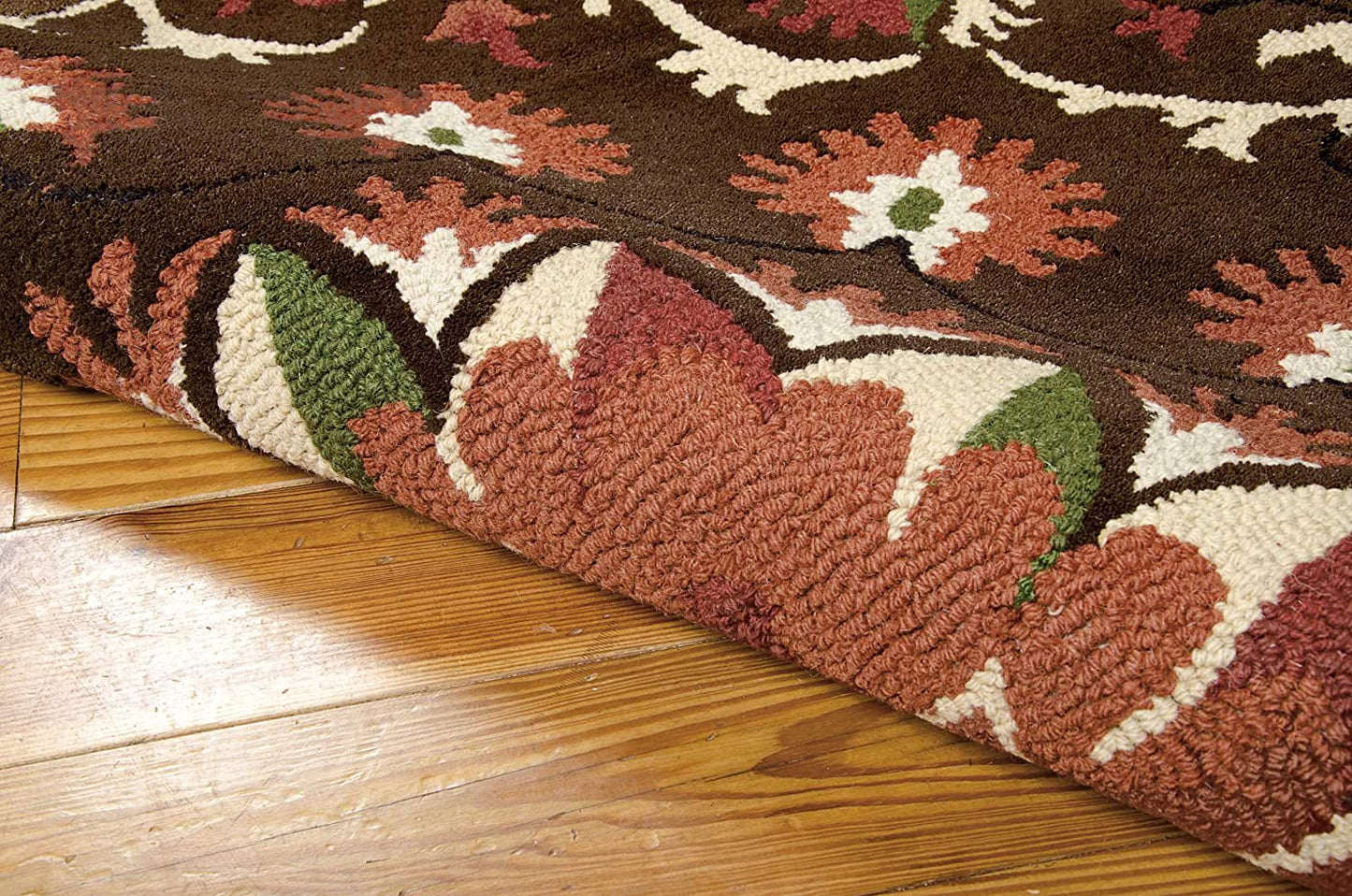 Suzani Floral Brown Wool Soft Area Rug