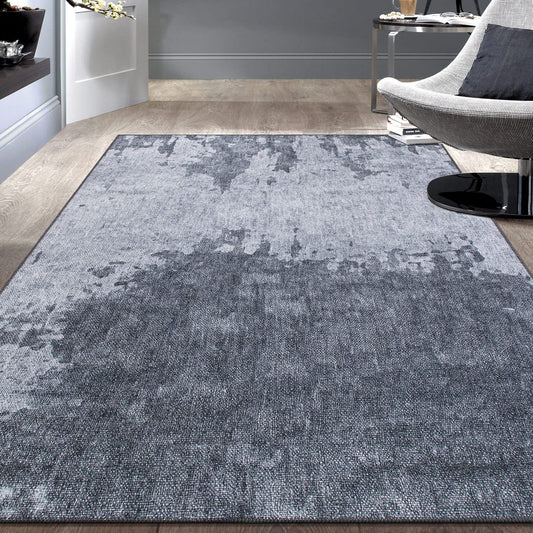 Distressed Abstract Flat Weave Machine Washable Area Rug Gray