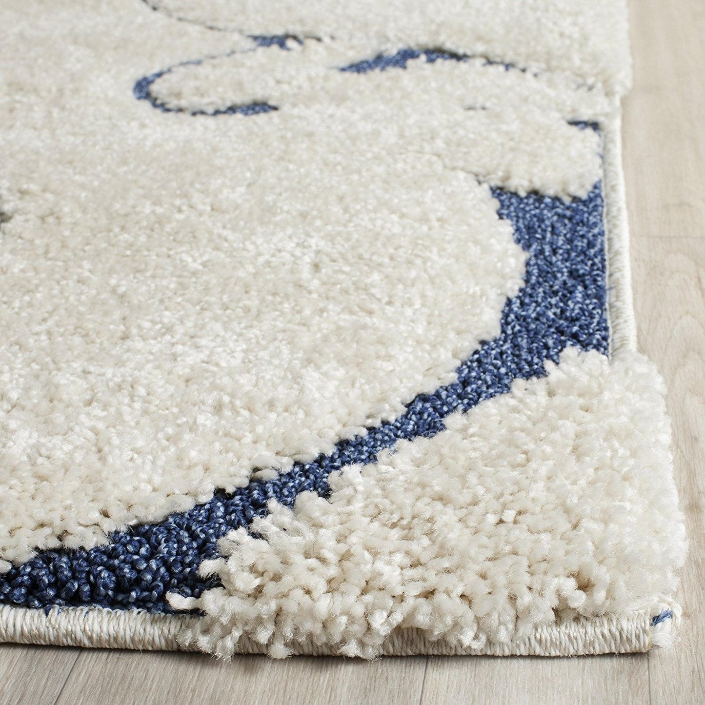 Premium Swirl Thick Plush Cream Blue Shag Rug