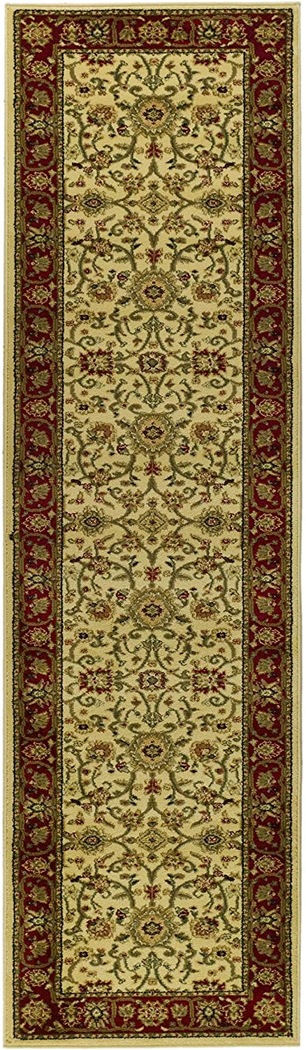 Traditional Oriental Soft Area Rug, Ivory/ Red