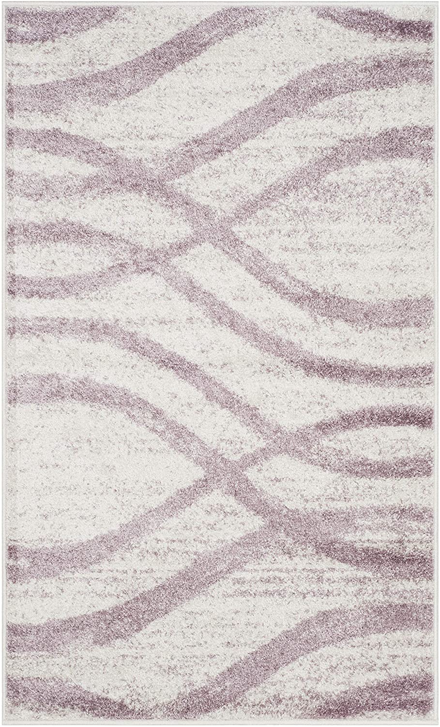 Modern Wave Distressed Soft Area Rug. Cream / Purple