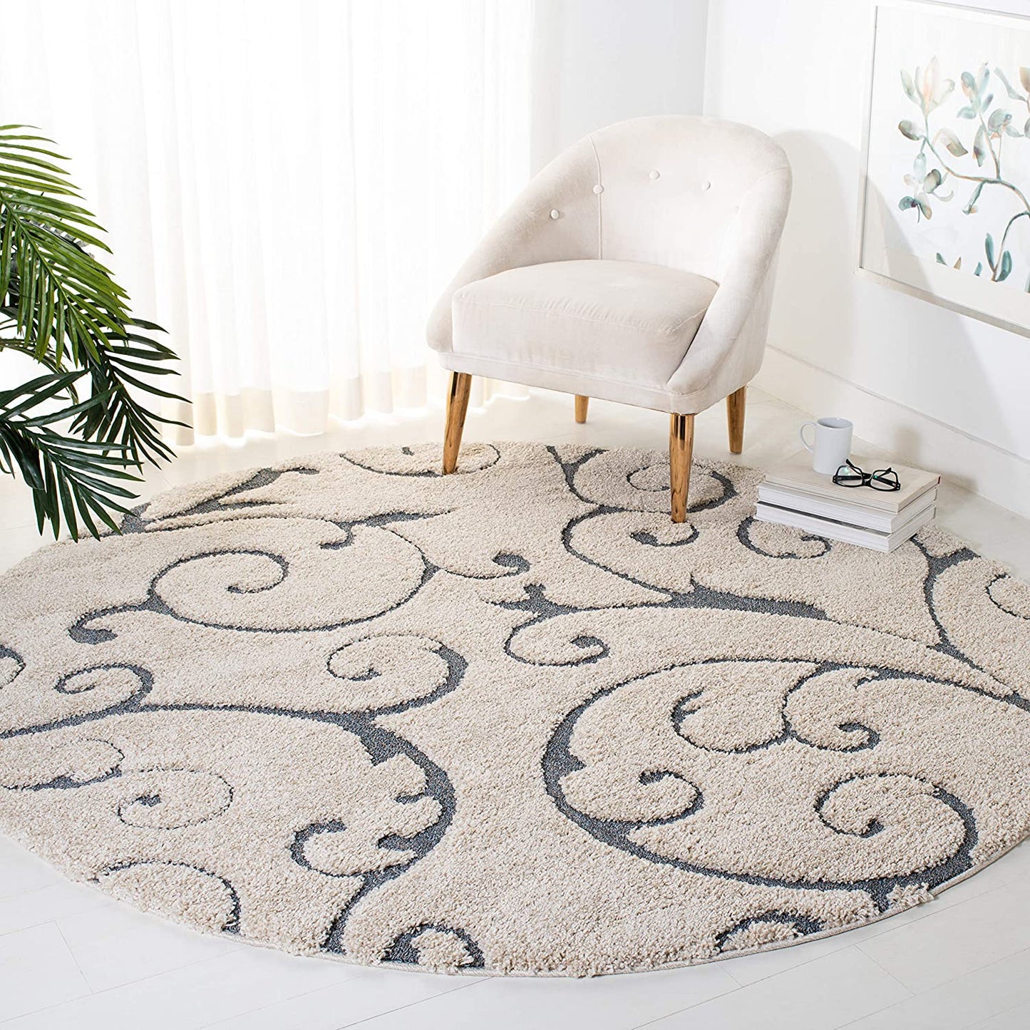 Premium Swirl Thick Plush Cream/Dark Blue   Area Shag Rug