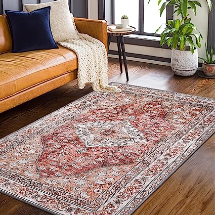 Non-Slip Distressed Vintage Persian Oriental, Small Accent Throw Low Pile Traditional Area Rug - 2' X 3'