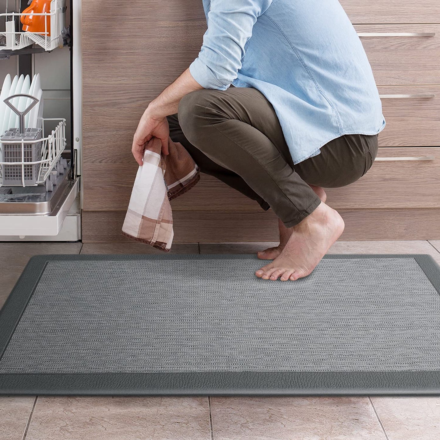 Ergonomic Anti Fatigue Workstation Memory Foam Mat in Stone 39"×20"×0.50" (L×W×H)