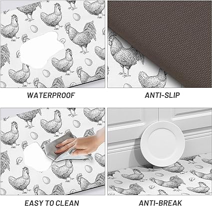 Non Skid Washable Anti Fatigue Mat Waterproof Cushioned Kitchen Matt for Standing 17.3"x29", Farmhouse