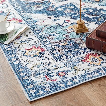 Persian Brick Red Vintage Foldable Thin Floral Print Floor Cover Retro Accent Rug