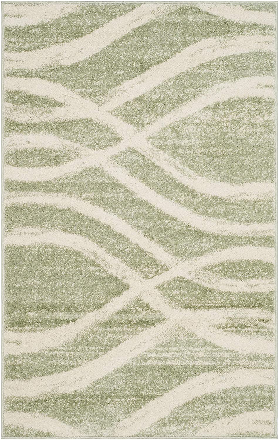 Modern Wave Distressed Area Rug, Sage / Cream