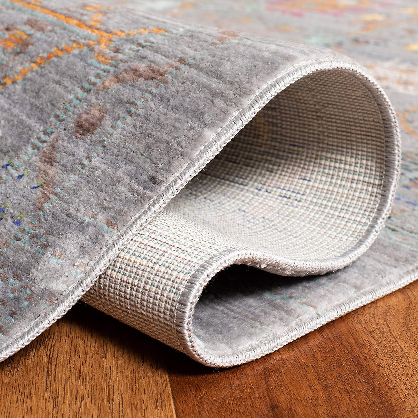 Boho Chic Distressed Area Rug Grey / Multi