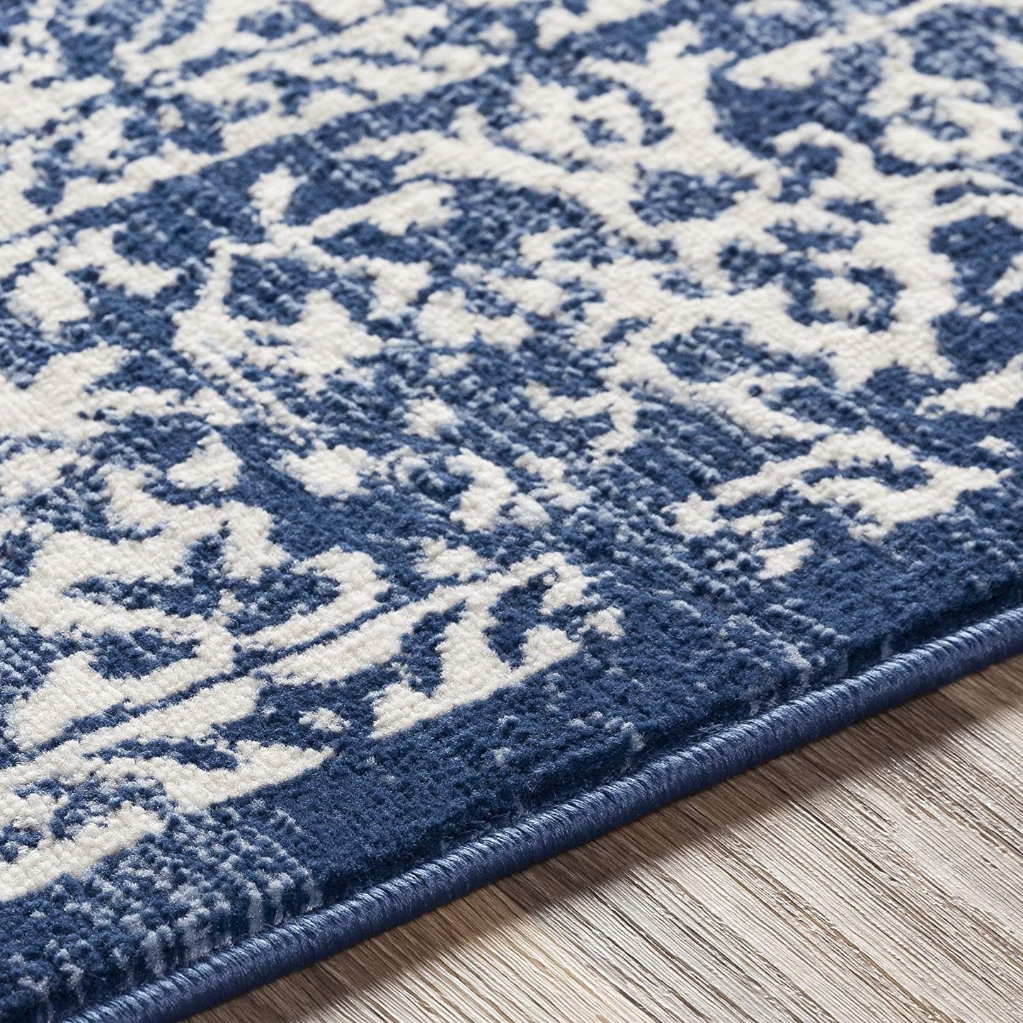 Preston Damask Floral Navy Soft Area Rug